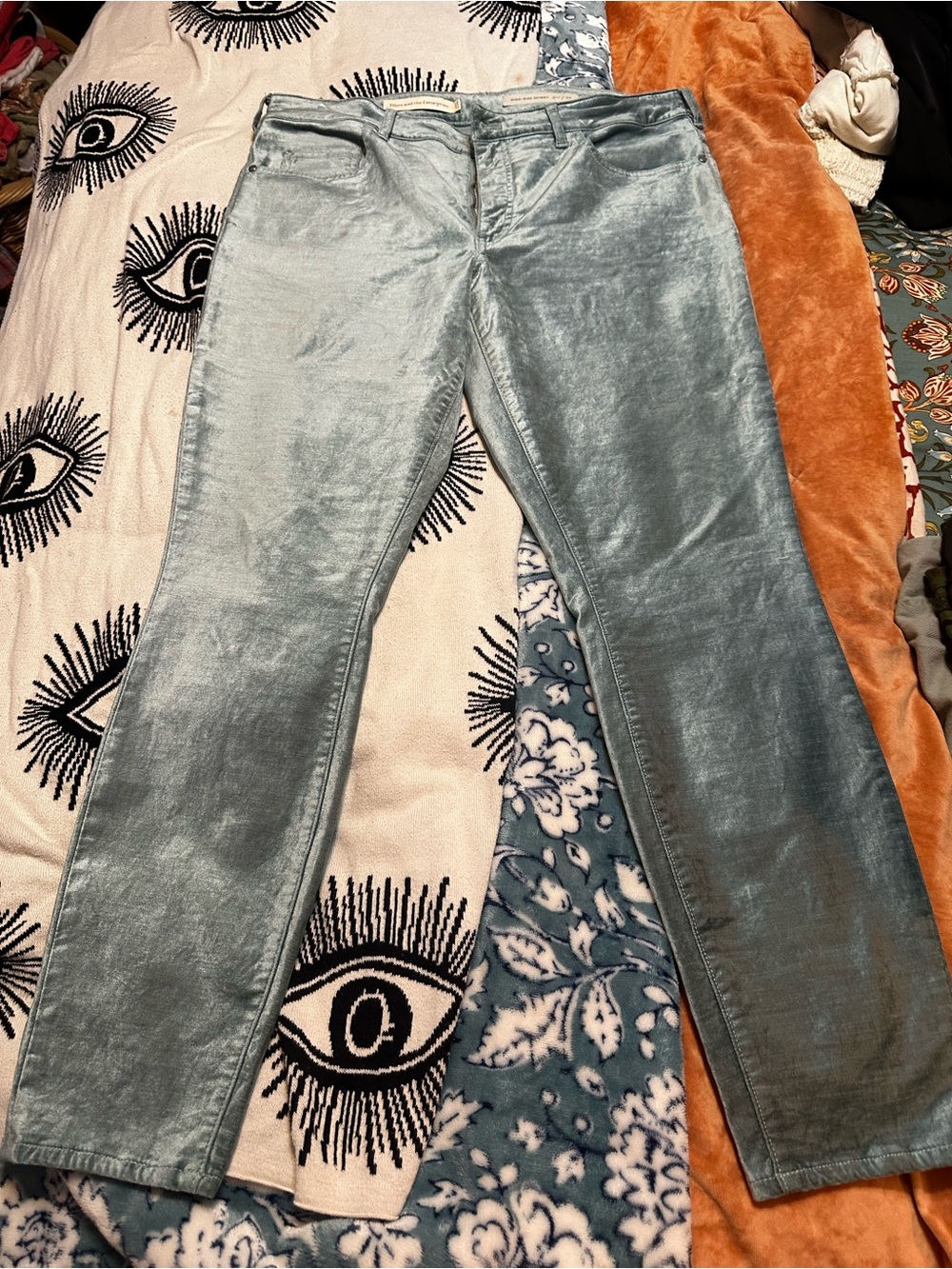 Light Blue Velvet Skinny Pants